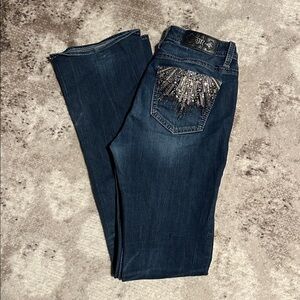 Miss Me Dark Blue Boot Cut Jeans with Silver Sequin Embellishments